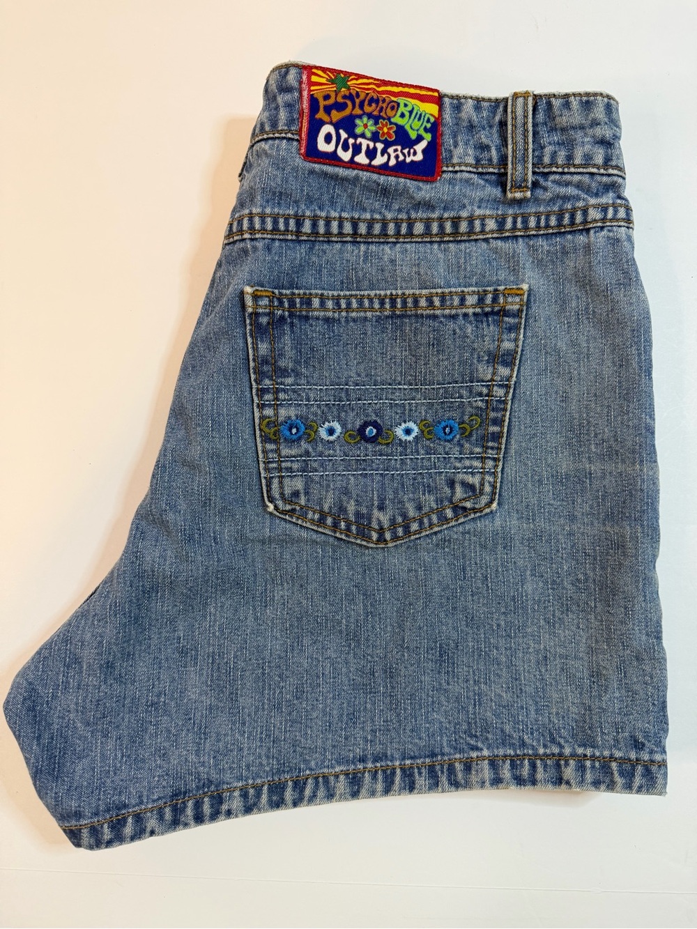 Vintage 1990s Woman’s Outlaw Psychoblue Denim Shorts Size 9 Made In USA